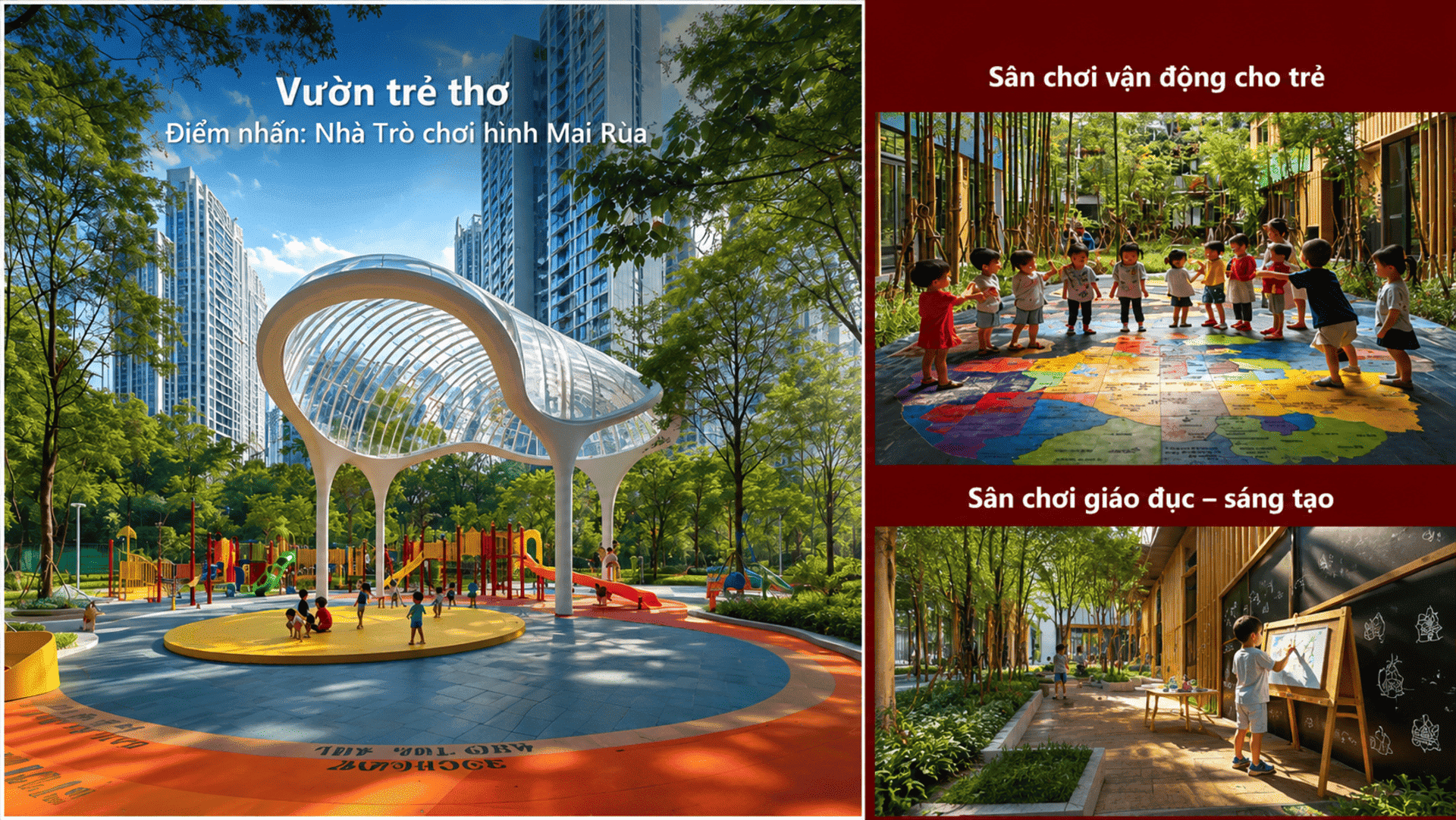 Khu vui chơi trẻ em sinh động ngoài trời của Sun Group Nhà Bè thiết kế các trò chơi vận động an toàn, kích thích tư duy sáng tạo và mang lại những tiếng cười ngập tràn hạnh phúc. Khu vui chơi trẻ em sinh động ngoài trời của Sun Group Nhà Bè thiết kế các trò chơi vận động an toàn, kích thích tư duy sáng tạo và mang lại những tiếng cười ngập tràn hạnh phúc.
