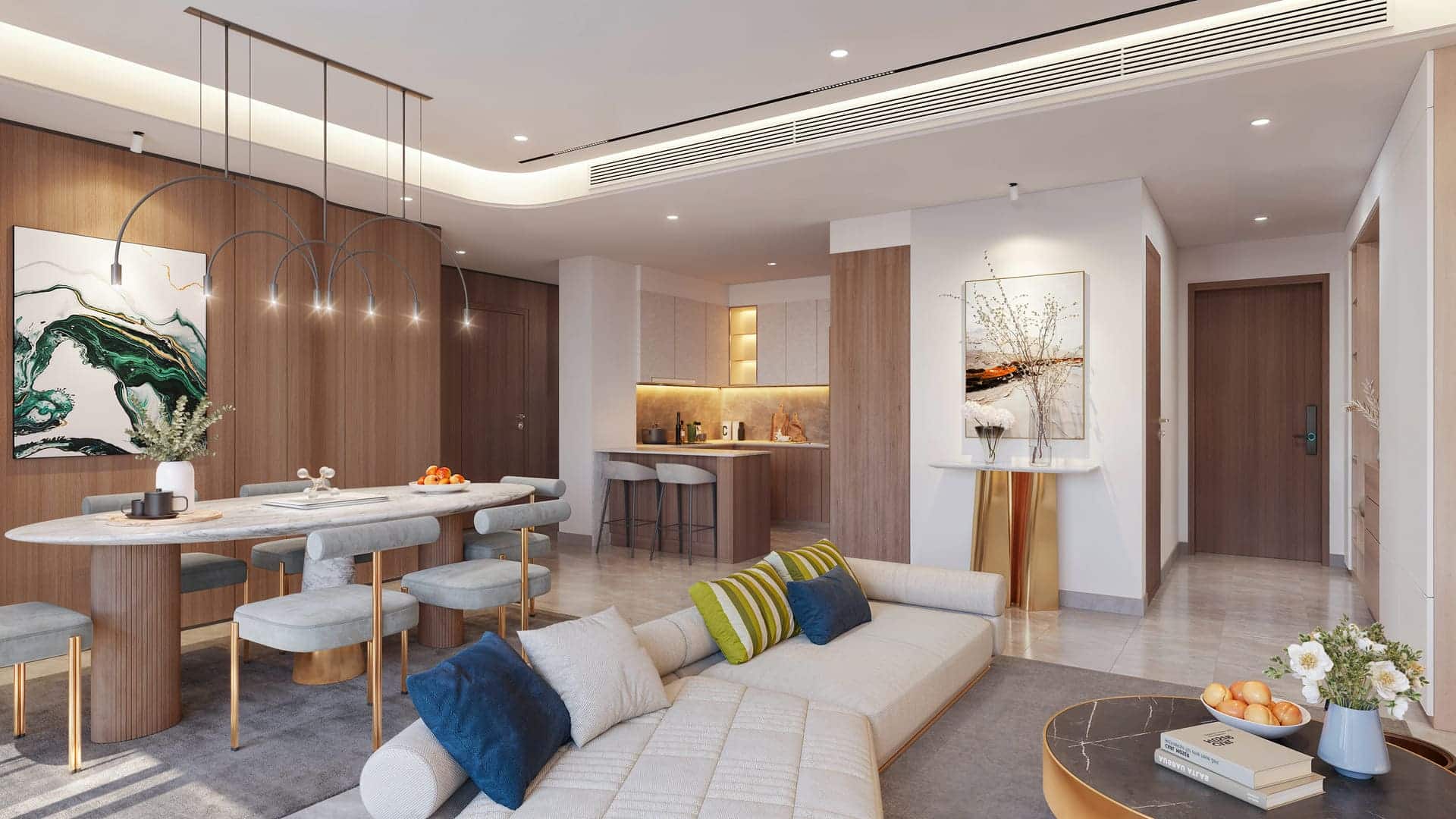 Kiến trúc không gian concept mở tại dự án Sun Group Nhà Bè xóa bỏ mọi ranh giới thô cứng, kết nối hoàn hảo giữa phòng khách, phòng ăn nhằm tối đa hóa diện tích sinh hoạt chung của gia đình. Kiến trúc không gian concept mở tại dự án Sun Group Nhà Bè xóa bỏ mọi ranh giới thô cứng, kết nối hoàn hảo giữa phòng khách, phòng ăn nhằm tối đa hóa diện tích sinh hoạt chung của gia đình.
