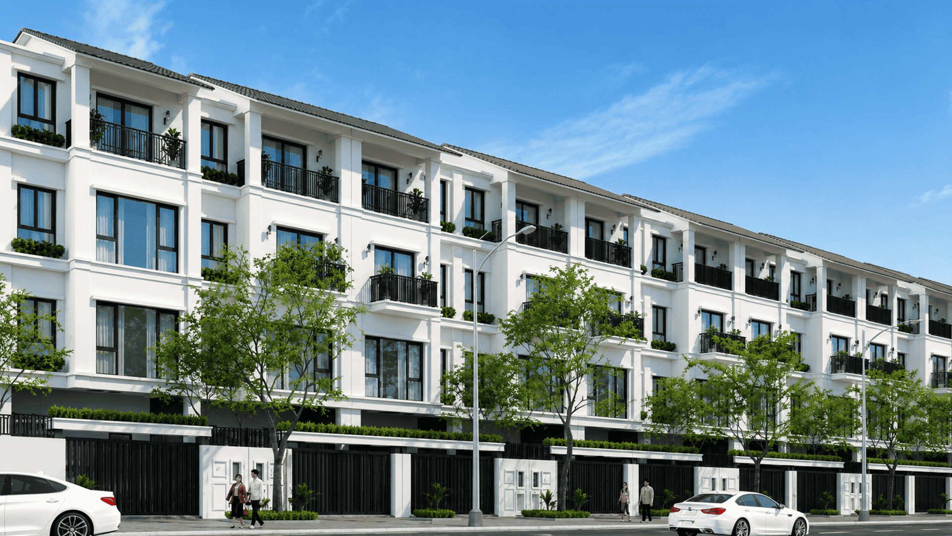 Thiết kế nhà phố thương mại thấp tầng tại Sun Group Nhà Bè sở hữu mặt tiền rộng thoáng, tối ưu hóa công năng vừa ở vừa kinh doanh sinh lời vượt trội. Triết lý thiết kế “Modern Tropical” tại khu đô thị Sun Group Nhà Bè