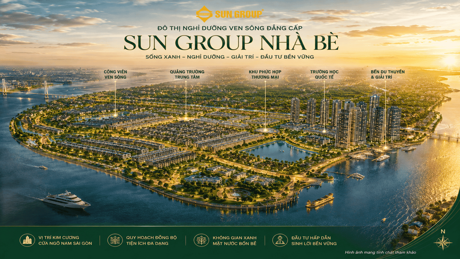 Tổ hợp khu đô thị Sun Group Nhà Bè tạo điểm nhấn kiến trúc bên sông rạch Đỉa, kết nối thẳng Nguyễn Hữu Thọ, tích hợp trọn vẹn biệt thự, nhà phố, chung cư cùng hệ sinh thái đa trải nghiệm. Tổ hợp khu đô thị Sun Group Nhà Bè tạo điểm nhấn kiến trúc bên sông rạch Đỉa, kết nối thẳng Nguyễn Hữu Thọ, tích hợp trọn vẹn biệt thự, nhà phố, chung cư cùng hệ sinh thái đa trải nghiệm.